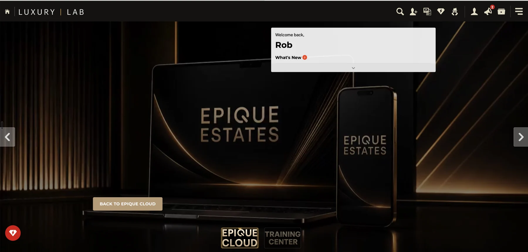 Luxury Lab branded academy welcome screen