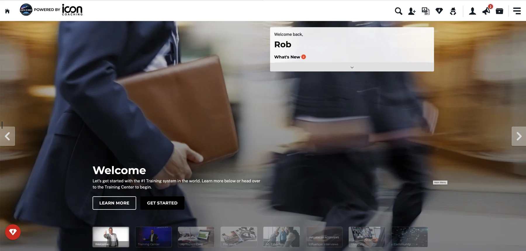 ICON Coaching branded academy welcome screen