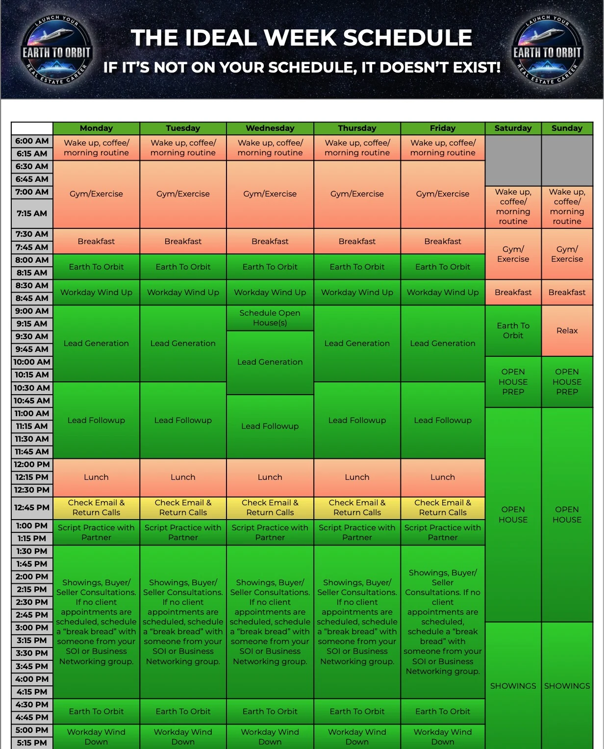 A practical example of structuring the week around productive activities.
