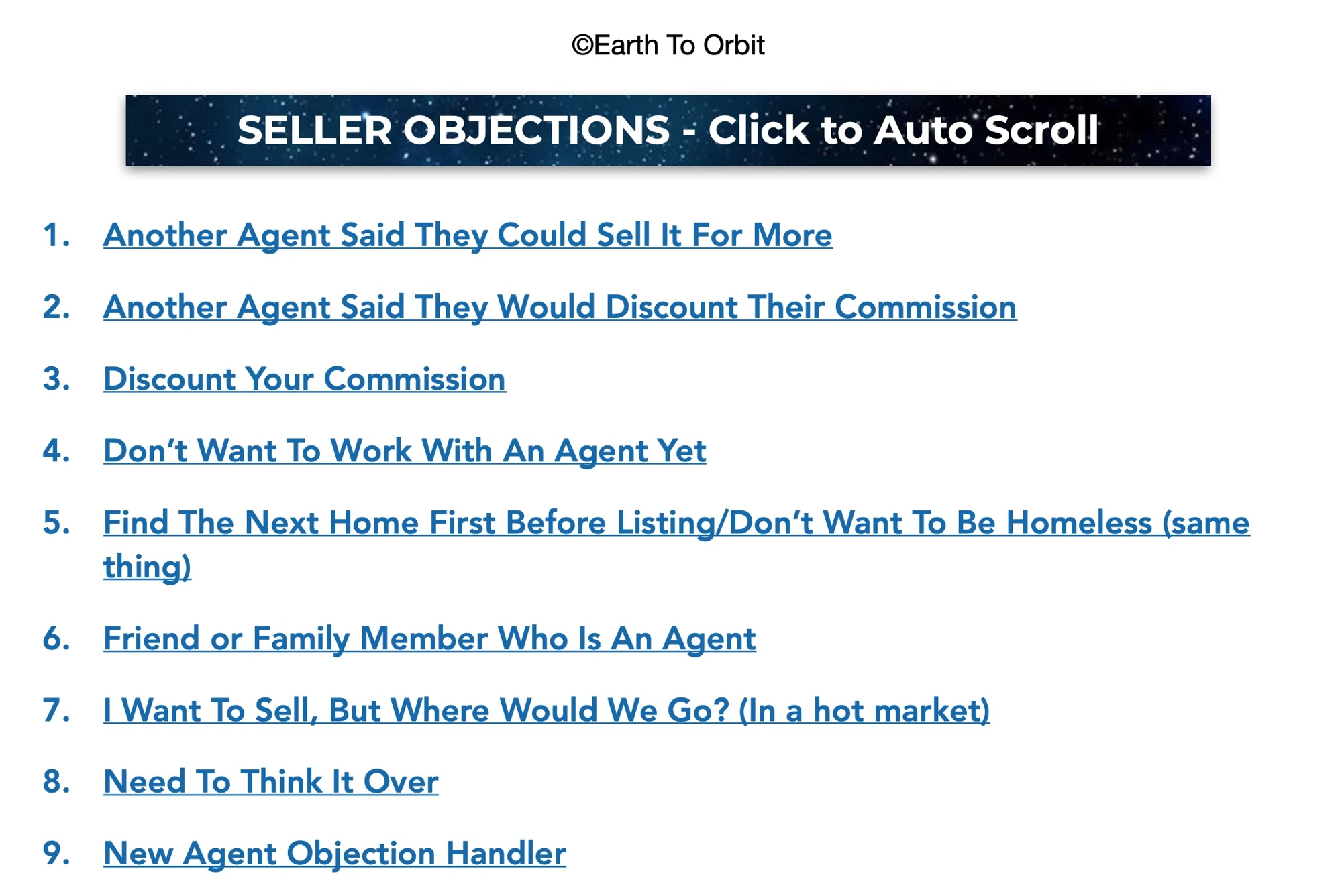 An excerpt from the seller objection-handler packet.