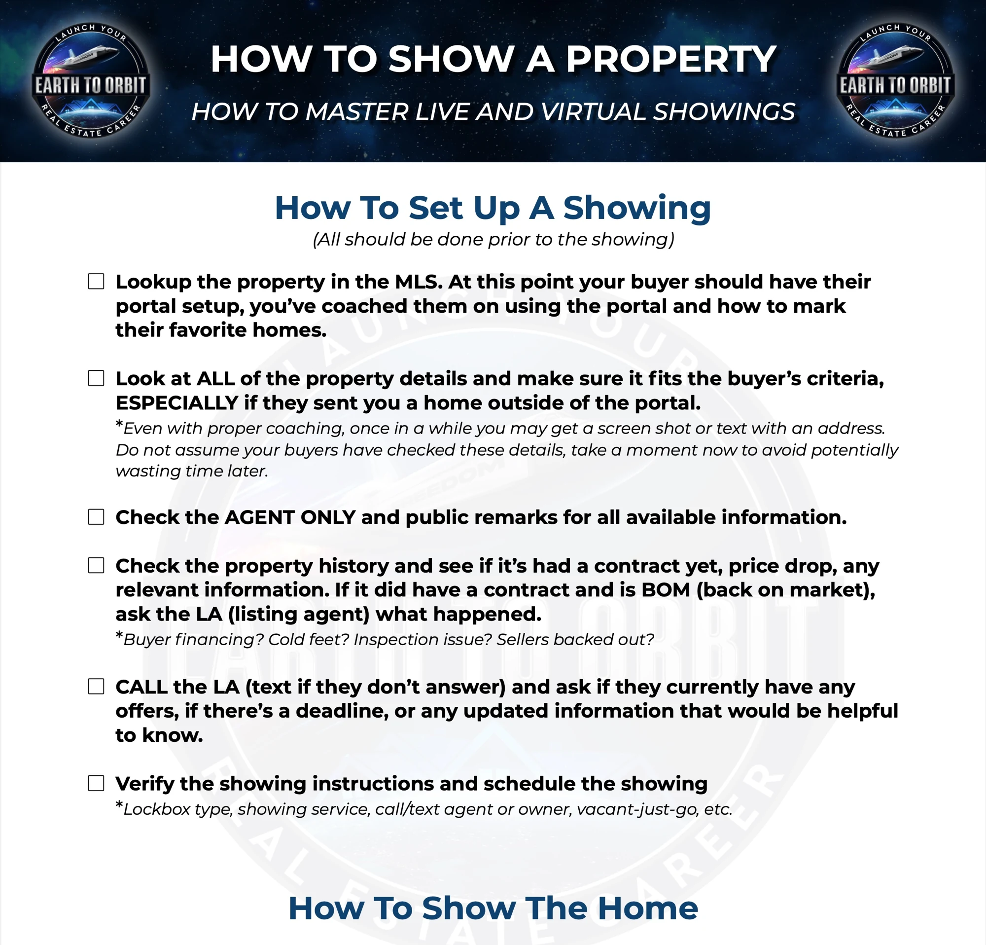 An excerpt from the guide to preparing and leading a property showing.