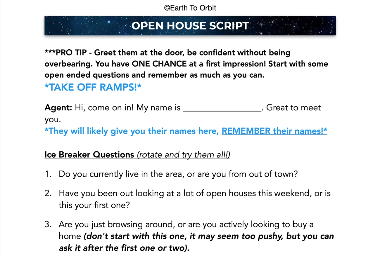 Open house scripts