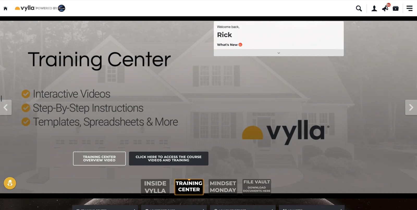 Vylla branded academy welcome screen