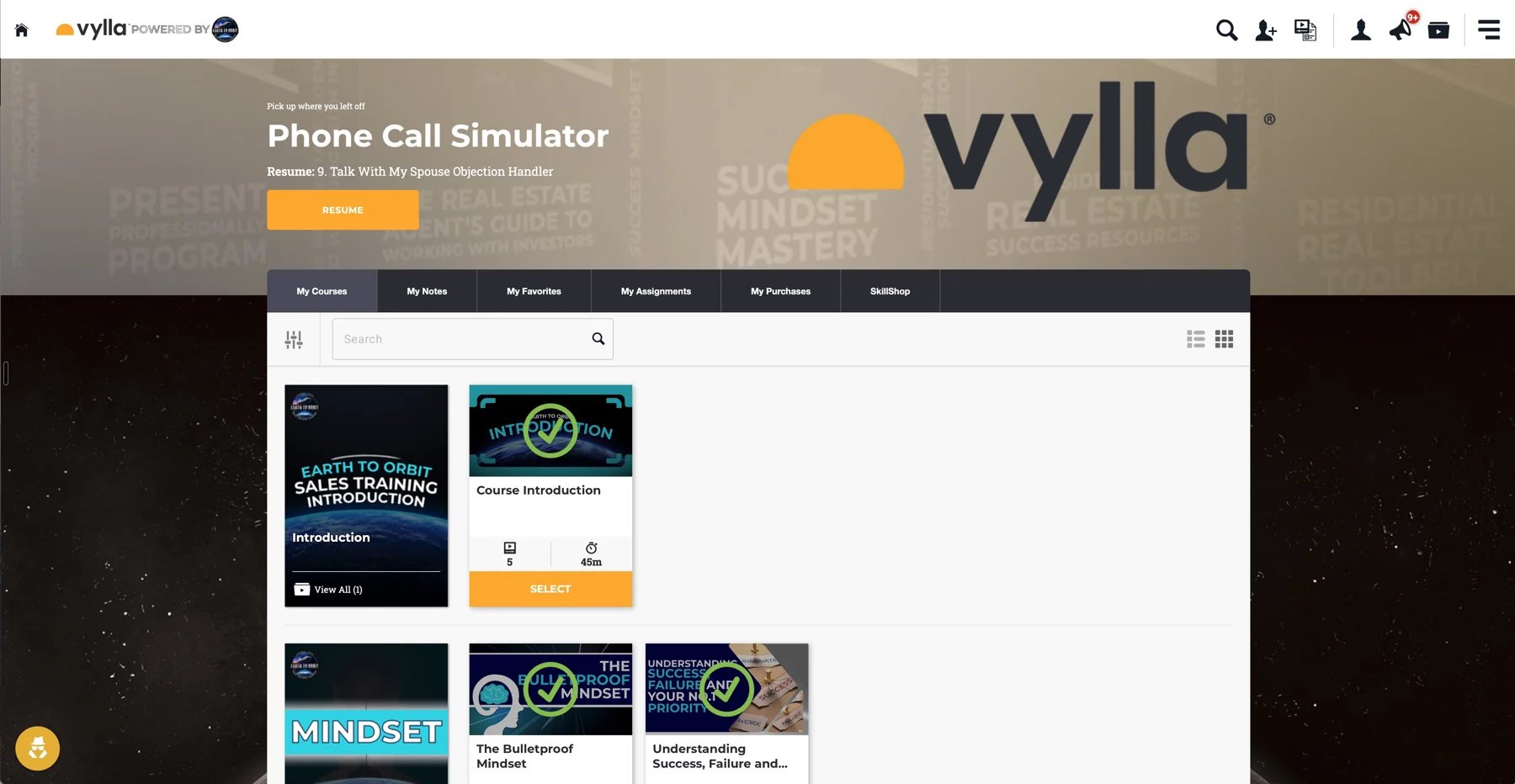 Earth to Orbit’s interactive sales curriculum inside Vylla’s branded training center